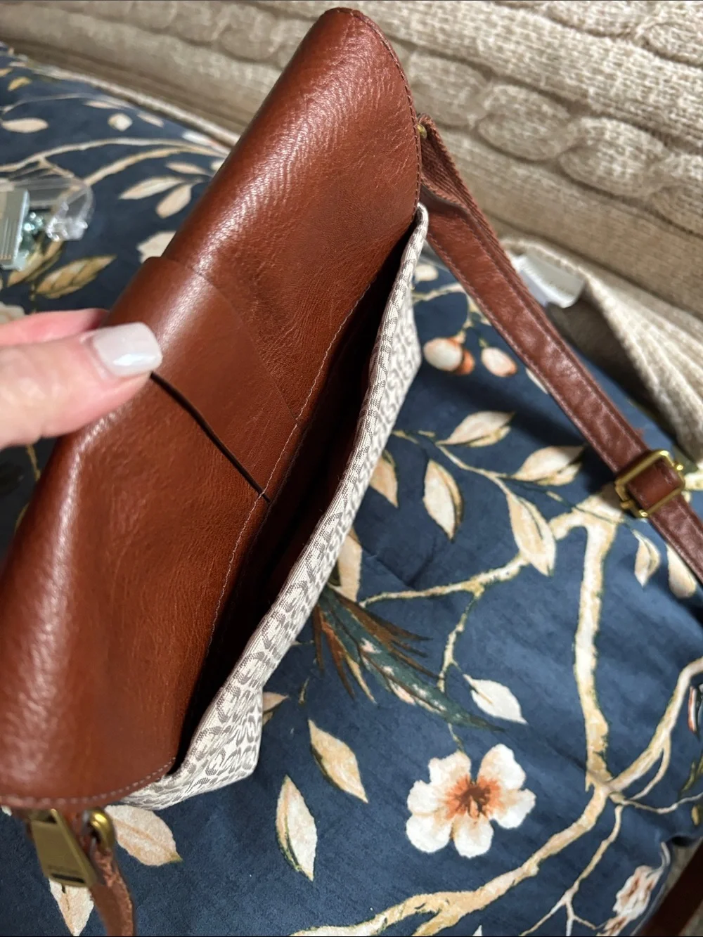 Fossil Brown & Cream Logo Crossbody Bag